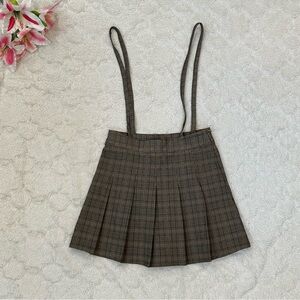 French Kiss - Pleated Plaid Skirt with Suspender Straps - Medium